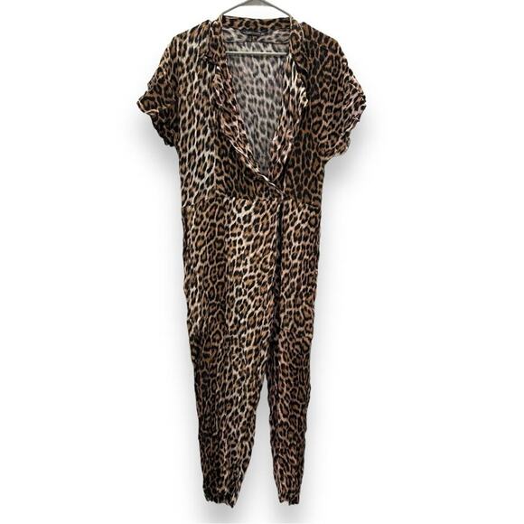 Zara Leopard Print Short Sleeve Cropped Jumpsuit Sz M Bloggers Favorite - Picture 3 of 13
